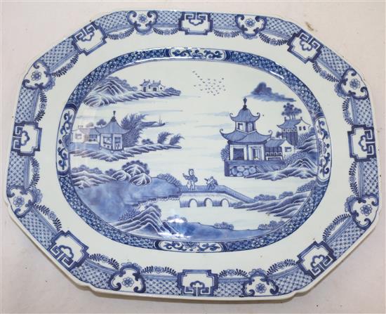 Two Chinese export blue and white dishes, Qianlong period, 40.5cm